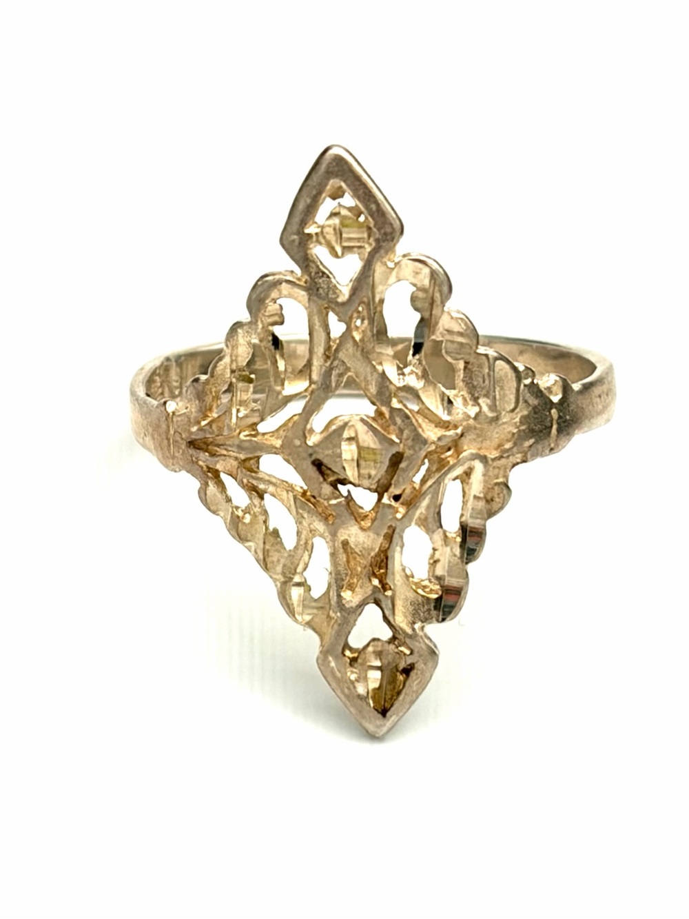 Vintage Art Deco Filigree Shield Statement Ring- Sterling Silver, Size 7